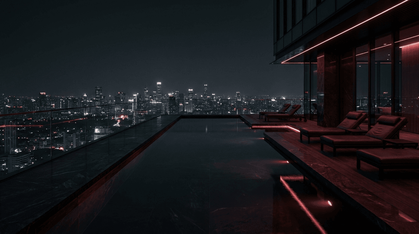 An infinity rooftop pool overlooking the city