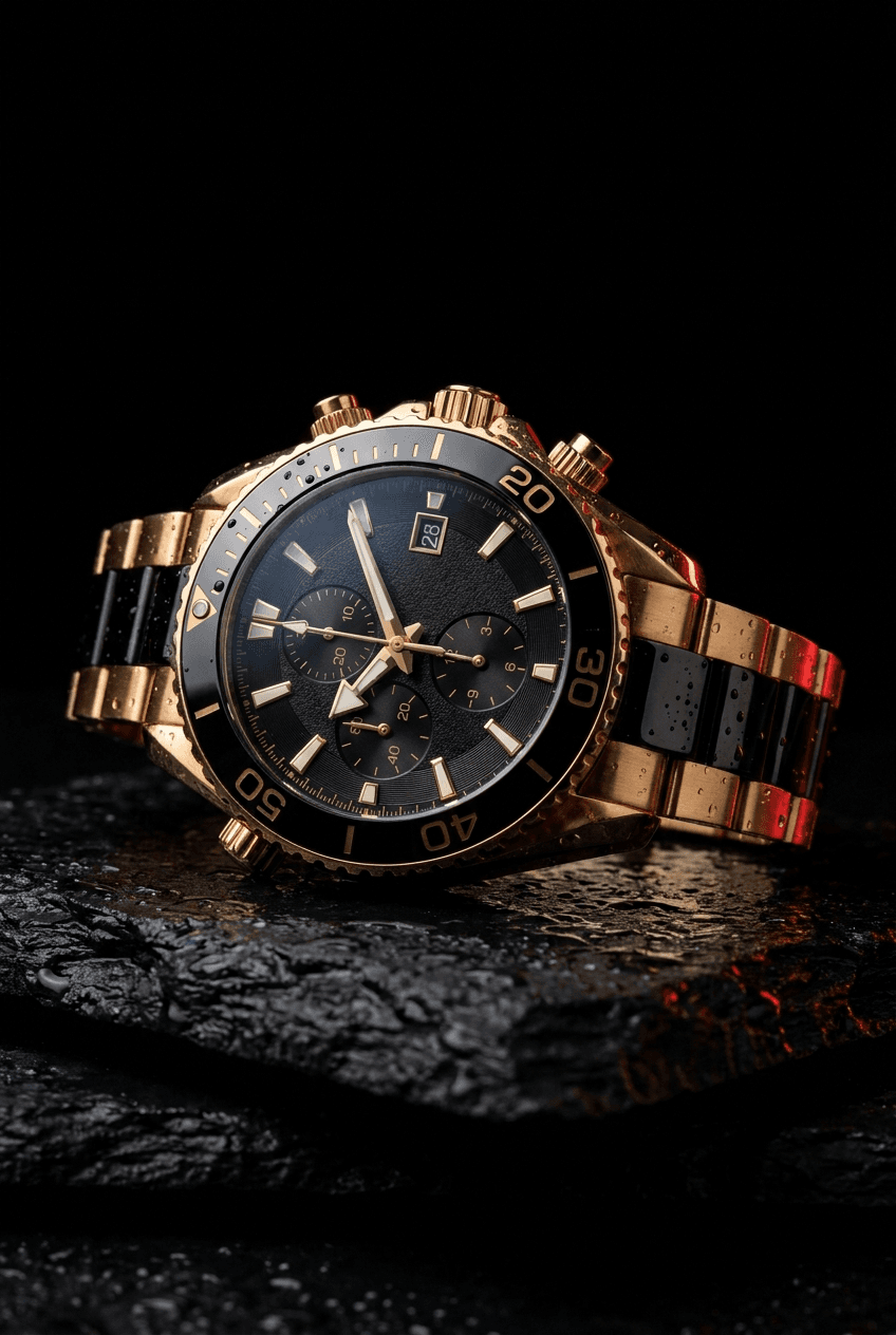 Luxury timepieces shown in close detail